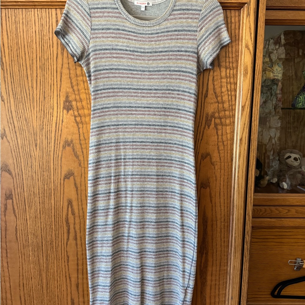 Sundry Gray and Blue Casual Midi Dress